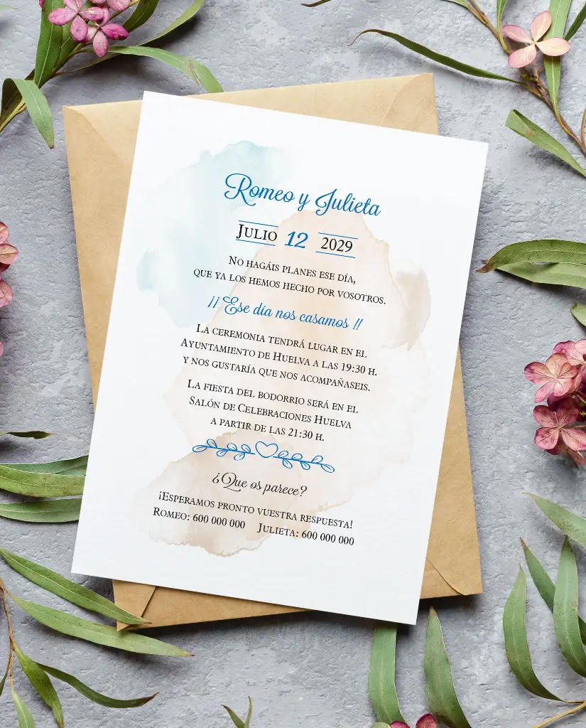 INVITACIONES DE BODA 51042 - INVITACIONES DE BODA ACUARELA